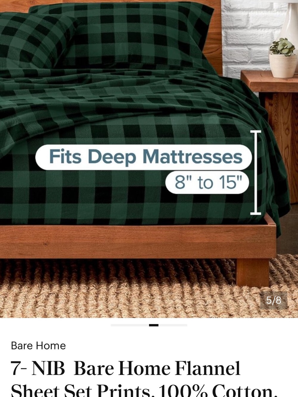 Bare Home Green Buffalo Plaid Flannel Sheet Set - Picture 5 of 7